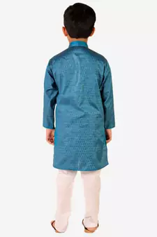 Sky Blue Stripes SIlk Jacquard Kurta Pajama Set // Traditional Wear