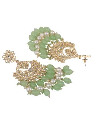 Styylo Fashion Sea Green Traditional Gold Plated Kundan and Bead Necklace With Earring Maangtika 5