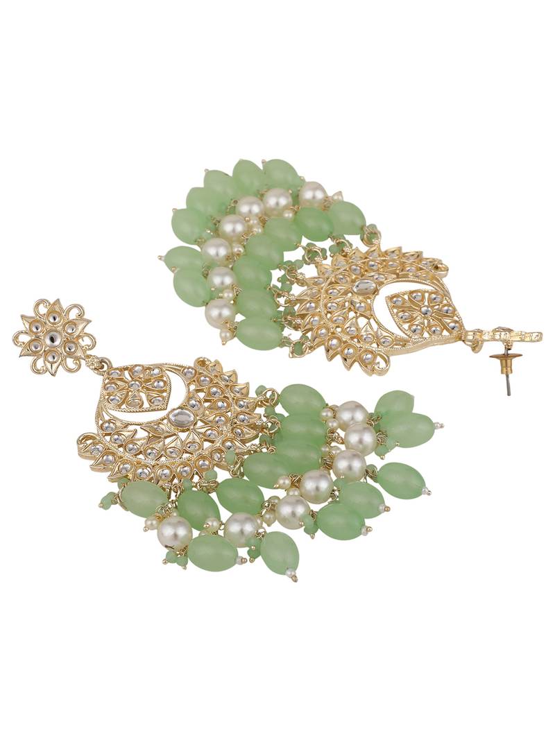 Styylo Fashion Sea Green Traditional Gold Plated Kundan and Bead Necklace With Earring Maangtika