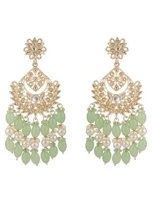 Styylo Fashion Sea Green Traditional Gold Plated Kundan and Bead Necklace With Earring Maangtika 6