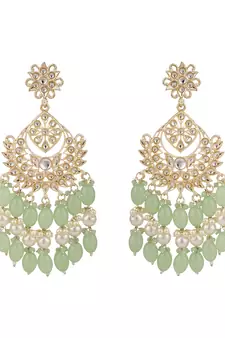 Styylo Fashion Sea Green Traditional Gold Plated Kundan and Bead Necklace With Earring Maangtika