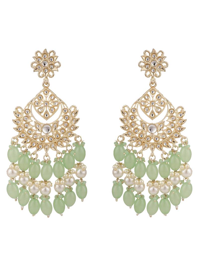 Styylo Fashion Sea Green Traditional Gold Plated Kundan and Bead Necklace With Earring Maangtika