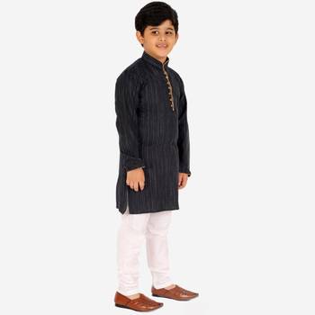 Dark Blue Stripes SIlk Jacquard Kurta Pajama Set // Traditional Wear 1