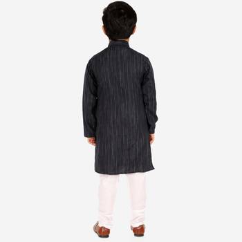 Dark Blue Stripes SIlk Jacquard Kurta Pajama Set // Traditional Wear 3