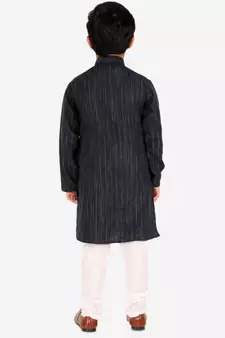 Dark Blue Stripes SIlk Jacquard Kurta Pajama Set // Traditional Wear