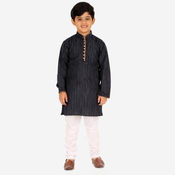 Dark Blue Stripes SIlk Jacquard Kurta Pajama Set // Traditional Wear 4