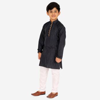 Dark Blue Stripes SIlk Jacquard Kurta Pajama Set // Traditional Wear 5