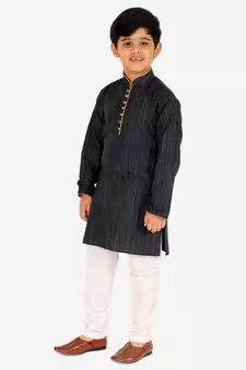 Dark Blue Stripes SIlk Jacquard Kurta Pajama Set // Traditional Wear