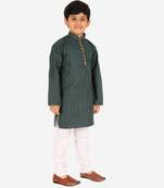 Dark Green Stripes SIlk Jacquard Kurta Pajama Set // Traditional Wear