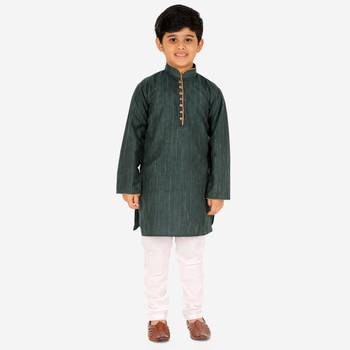 Dark Green Stripes SIlk Jacquard Kurta Pajama Set // Traditional Wear 4