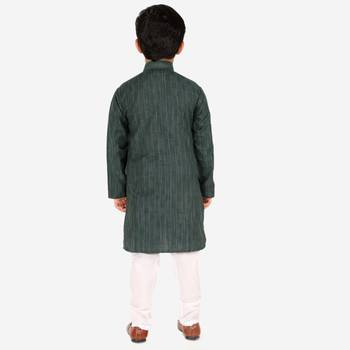 Dark Green Stripes SIlk Jacquard Kurta Pajama Set // Traditional Wear 5