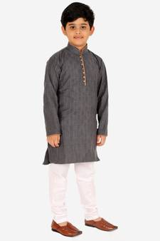 Grey Stripes SIlk Jacquard Kurta Pajama Set // Traditional Wear