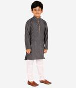 Grey Stripes SIlk Jacquard Kurta Pajama Set // Traditional Wear