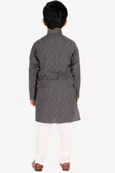 Grey Stripes SIlk Jacquard Kurta Pajama Set // Traditional Wear