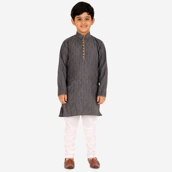 Grey Stripes SIlk Jacquard Kurta Pajama Set // Traditional Wear 4