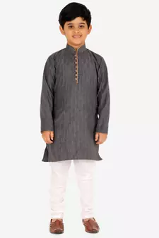 Grey Stripes SIlk Jacquard Kurta Pajama Set // Traditional Wear