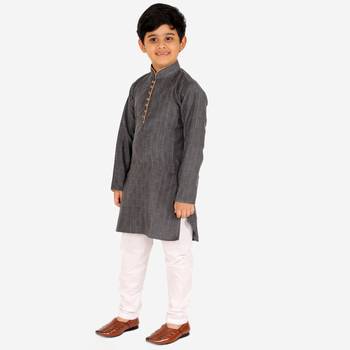 Grey Stripes SIlk Jacquard Kurta Pajama Set // Traditional Wear 5