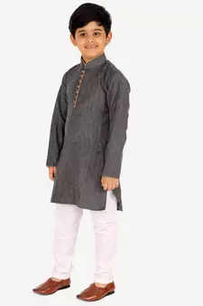Grey Stripes SIlk Jacquard Kurta Pajama Set // Traditional Wear