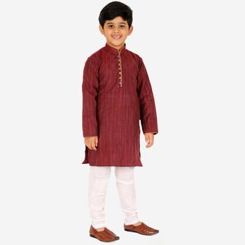 Maroon Stripes SIlk Jacquard Kurta Pajama Set // Traditional Wear 1