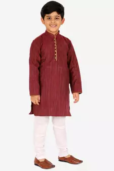 Maroon Stripes SIlk Jacquard Kurta Pajama Set // Traditional Wear