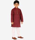 Maroon Stripes SIlk Jacquard Kurta Pajama Set // Traditional Wear