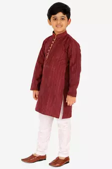 Maroon Stripes SIlk Jacquard Kurta Pajama Set // Traditional Wear