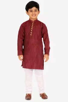 Maroon Stripes SIlk Jacquard Kurta Pajama Set // Traditional Wear