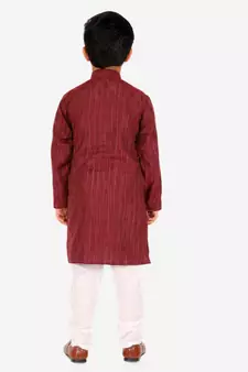 Maroon Stripes SIlk Jacquard Kurta Pajama Set // Traditional Wear
