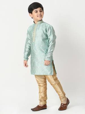 Firozi Stripes SIlk Jacquard Kurta Pajama Set // Traditional Wear 3