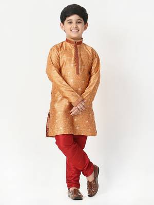 Orange Stripes SIlk Jacquard Kurta Pajama Set // Traditional Wear 1