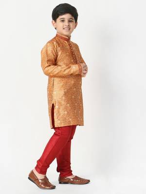Orange Stripes SIlk Jacquard Kurta Pajama Set // Traditional Wear 2