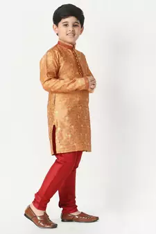 Orange Stripes SIlk Jacquard Kurta Pajama Set // Traditional Wear