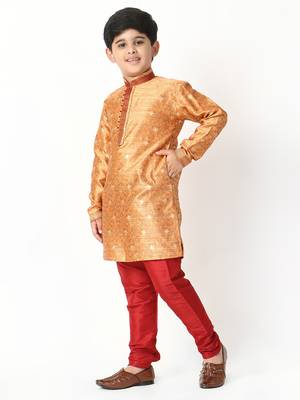 Orange Stripes SIlk Jacquard Kurta Pajama Set // Traditional Wear 3