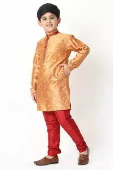 Orange Stripes SIlk Jacquard Kurta Pajama Set // Traditional Wear