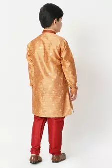 Orange Stripes SIlk Jacquard Kurta Pajama Set // Traditional Wear