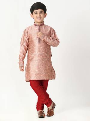 Pink Stripes SIlk Jacquard Kurta Pajama Set // Traditional Wear 1