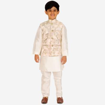 Cream Stripes jacquard Silk Kurta Pajama Set // Traditional Wear 1