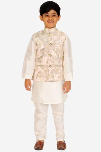 Cream Stripes jacquard Silk Kurta Pajama Set // Traditional Wear