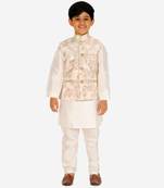 Cream Stripes jacquard Silk Kurta Pajama Set // Traditional Wear
