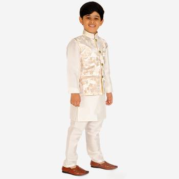 Cream Stripes jacquard Silk Kurta Pajama Set // Traditional Wear 2