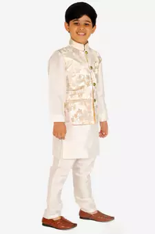 Cream Stripes jacquard Silk Kurta Pajama Set // Traditional Wear