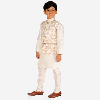 Cream Stripes jacquard Silk Kurta Pajama Set // Traditional Wear 3