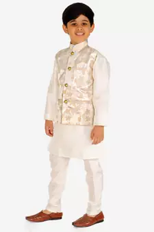 Cream Stripes jacquard Silk Kurta Pajama Set // Traditional Wear