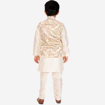 Cream Stripes jacquard Silk Kurta Pajama Set // Traditional Wear 4