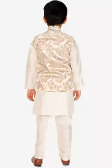 Cream Stripes jacquard Silk Kurta Pajama Set // Traditional Wear