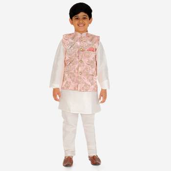 Peach Stripes jacquard Silk Kurta Pajama Set // Traditional Wear 1