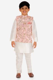 Peach Stripes jacquard Silk Kurta Pajama Set // Traditional Wear