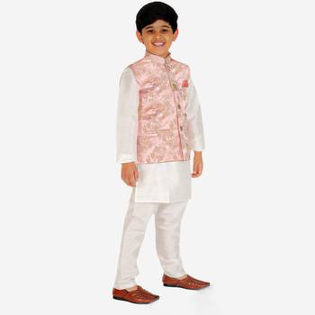 Peach Stripes jacquard Silk Kurta Pajama Set // Traditional Wear 2