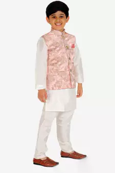 Peach Stripes jacquard Silk Kurta Pajama Set // Traditional Wear