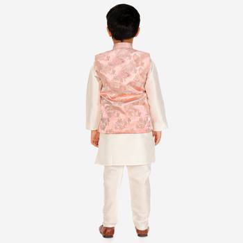 Peach Stripes jacquard Silk Kurta Pajama Set // Traditional Wear 3